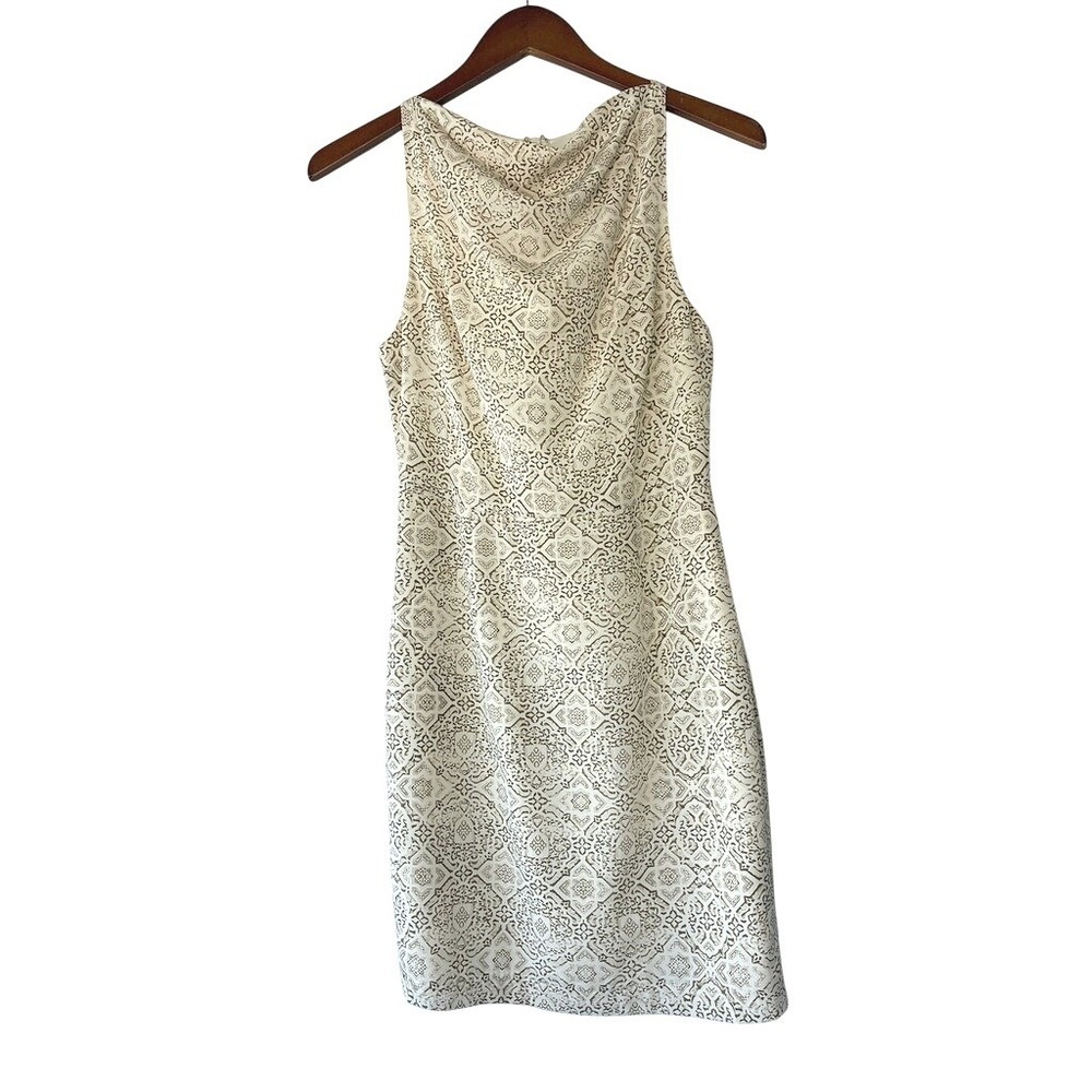 Talulah Silk Stretch Geometric Medallion Cowl Neck Sheath Mini Dress Old Money S